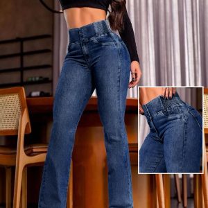 ChicMe CurveEase Back Shirred Button Front High Waist Jeans Skinny Flared Denim Jeggings, women Jeans, ChicMe catalog