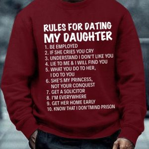 Men Funny Saying Rules For Dating My Daughter Text Letters Crew Neck Loose Sweatshirt, Hoodies&Sweatshirts, Lilicloth.com