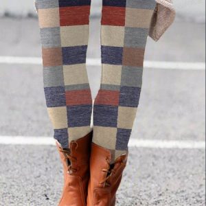 Women's Casual Plaid Jersey All Season Long Leggings, JustFashionNow Leggings, color:Multicolor|size:XXL,