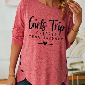 Girls Trip Therapy Cotton-Blend Loose Long sleeve Top, Long sleeves, Lilicloth.com