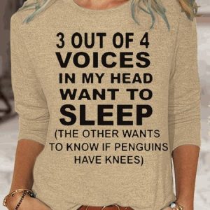 Womens Funny Letter Casual Crew Neck Top, Long sleeves, Lilicloth.com
