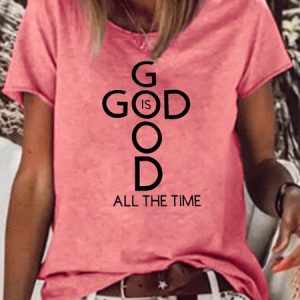 Women's God Is Good Casual Letters Crew Neck T-Shirt, T-shirts, Lilicloth.com