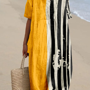 Boho Multicolor Block Loose V Neck Dress With No, Dresses, Lilicloth.com