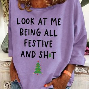 Women's Crew Neck Text Letters Casual Spring/Fall Cotton-Blend Long Sleeve Sweatshirt, JustFashionNow Sweatshirts & Hoodies, color:lavender|size:3XL,