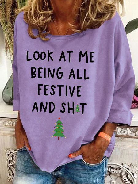 Women's Crew Neck Text Letters Casual Spring/Fall Cotton-Blend Long Sleeve Sweatshirt, JustFashionNow Sweatshirts & Hoodies, color:lavender|size:3XL,
