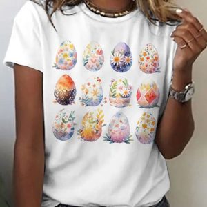 Vintage Easter Eggs Crew Neck Short Sleeve T-shirt, T-shirts, color:White|size:4XL, catalog Noracora shop