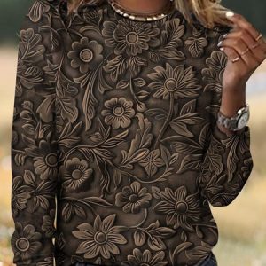Vintage Western style floral long sleeved T-shirt, Long sleeves, Lilicloth.com