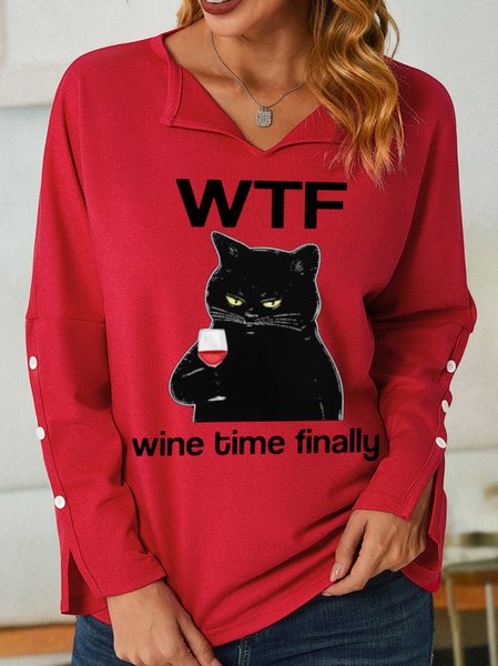 Lilicloth X Kelly WTF Wine Time Finally Women's Cat Sweatshirt, Hoodies&Sweatshirts, Lilicloth.com