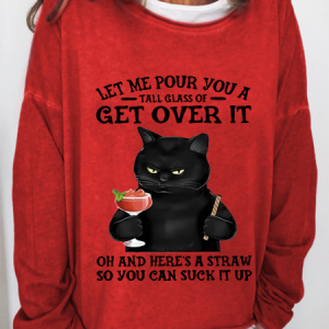 Women's Black Cat and drink Funny Sweatshirt, Hoodies&Sweatshirts, Lilicloth.com