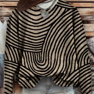 Vintage Hand Drawn Circle Line Print Casual Sweatshirt, Hoodies&Sweatshirts, Lilicloth.com