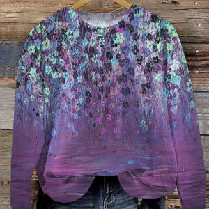 Alzheimer's Purple Flower Print Round Neck Sweatshirt, Hoodies&Sweatshirts, Lilicloth.com