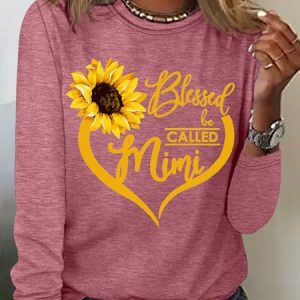 Women's Blessed To Be Called Mimi regular Fit Simple Crew Neck Top, Long sleeves, Lilicloth.com