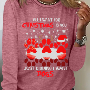 Paw Dog Water Reflection All I Want For Christmas Casual Long Sleeve Shirt, Long sleeves, Lilicloth.com