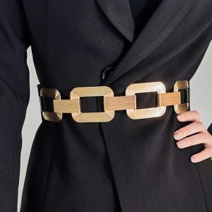 Chain Decor Wide Elastic Waist Belt Fashion Strechy Dress Coat Waistband, women Belts, ChicMe catalog