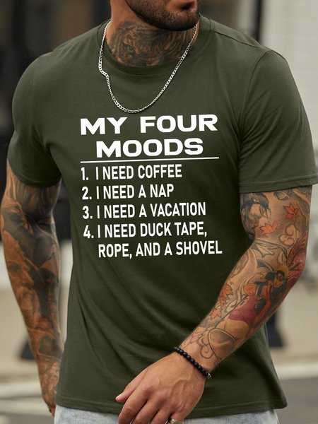Lilicloth X Hynek Rajtr My Four Moods I Need Coffee I Need A Nap I Need A Vacation I Need Duck Tape Rope And A Shovel Men's T-Shirt, T-shirts, Lilicloth.com
