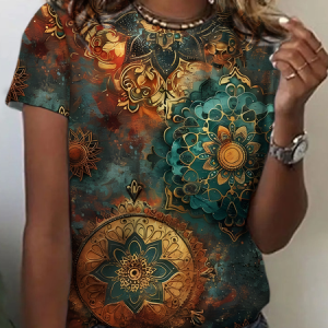 Casual Abstract Crew Neck Short Sleeve T-shirt, T-shirts, color:As Picture|size:XXL, catalog Noracora shop