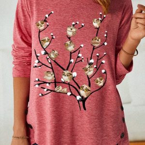 Womens Owls Tree Funny Casual Top, Long sleeves, Lilicloth.com