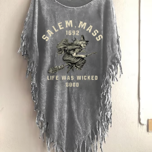 Women's Vintage 1692 Witch Alem Mass 1692 Halloween Witch Print Round Neck Top, T-shirts, Lilicloth.com