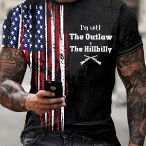 Men's The Outlaw and The Hillbilly Print Color Block Crew Neck Casual Short Sleeve T-Shirt, T-shirts, Lilicloth.com