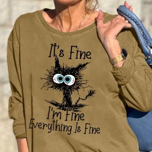 Womens I Am Fine Casual Crew Neck Sweatshirt, Hoodies&Sweatshirts, Lilicloth.com