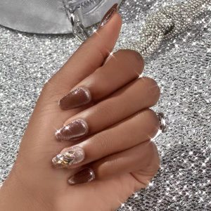 Short Press on Rhinestone Cat Eye Brown Vintage Everyday Look Nails, women nails, ChicMe catalog