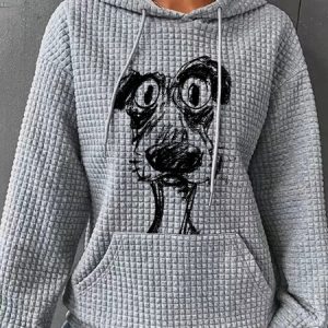 Cute Puppy Retro Simple Loose Hoodie, Hoodies&Sweatshirts, Lilicloth.com