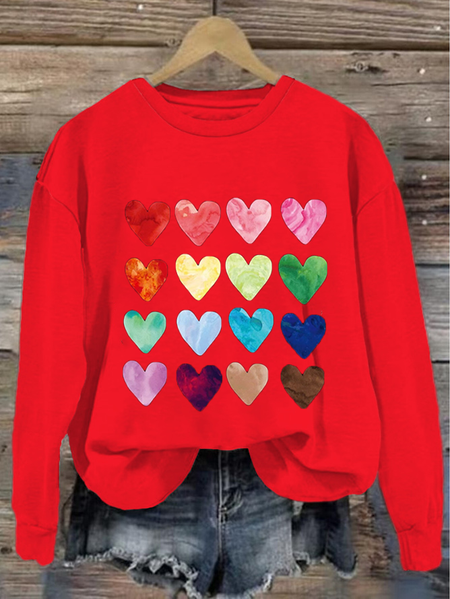Women's Crew Neck Heart/Cordate Printing Casual Spring/Fall Long Sleeve Sweatshirt, JustFashionNow Sweatshirts & Hoodies, color:Red|size:XXL,