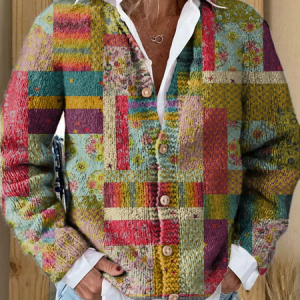 Women's Floral Art Patchwork Button Cardigan, Cardigans, Lilicloth.com