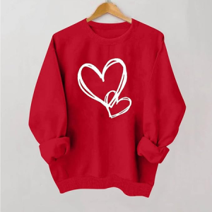 Crew Neck Casual Heart Cotton-Blend Sweatshirt, Hoodies&Sweatshirts, Lilicloth.com