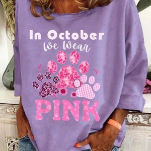 In October We Wear Pink Dog Cat Paw Breast Cancer Dog Paws Casual Sweatshirt, Hoodies&Sweatshirts, Lilicloth.com