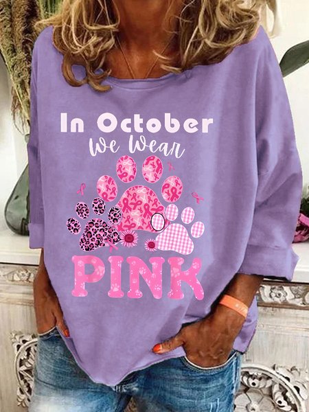 In October We Wear Pink Dog Cat Paw Breast Cancer Dog Paws Casual Sweatshirt, Hoodies&Sweatshirts, Lilicloth.com