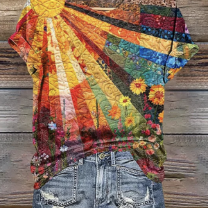 Vintage Geometric Crew Neck Short Sleeve T-shirt, T-shirts, color:Orange|size:4XL, catalog Noracora shop