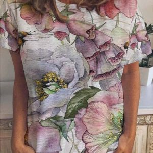 Floral Print Women's Short Sleeve T-Shirt, T-shirts, Lilicloth.com