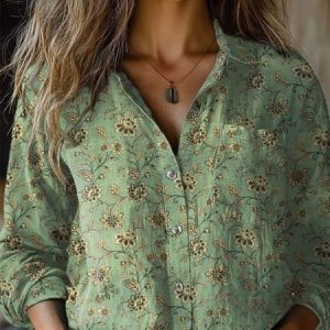 Women's Long Sleeve Shirt Spring/Fall 3D Floral Shawl Collar Daily Going Out Vintage Top, JustFashionNow Blouses, color:As Picture|size:4XL,
