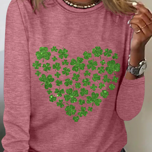 Heart St Patricks Day Casual Long Sleeve Shirt, Long sleeves, Lilicloth.com