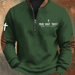 Men's Vintage Pray Wait Trust God Has A Plan Printed Sweatshirt, Hoodies&Sweatshirts, Lilicloth.com