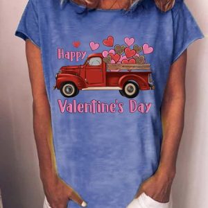 Valentines Day Gift Happy Valentine's Day Truck Hearts Women's T-Shirt, T-shirts, Lilicloth.com
