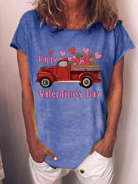 Valentines Day Gift Happy Valentine's Day Truck Hearts Women's T-Shirt, T-shirts, Lilicloth.com