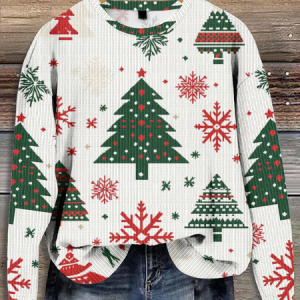 Crew Neck Christmas Tree Loose Casual Sweater, Sweaters, Lilicloth.com
