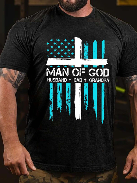 Men's Man Of God Husband Dad Grandpa Crew Neck T-Shirt, T-shirts, Lilicloth.com