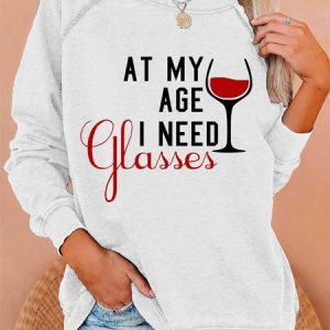I Need Glasses Printed Round Neck Sweatershirt, Hoodies&Sweatshirts, Lilicloth.com