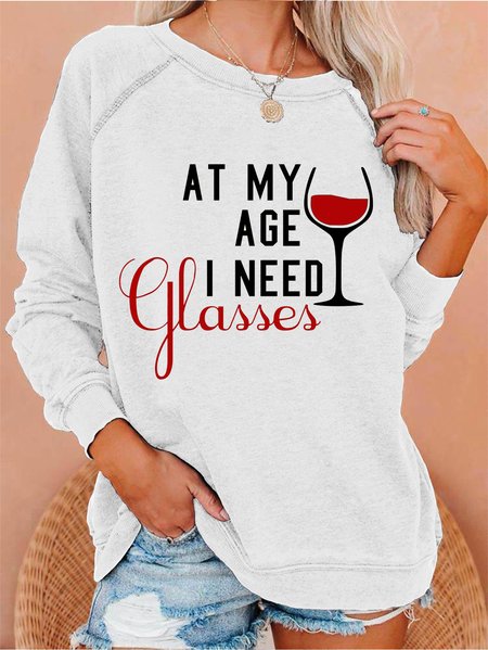 I Need Glasses Printed Round Neck Sweatershirt, Hoodies&Sweatshirts, Lilicloth.com