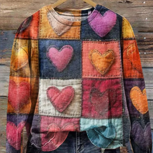 Women's Valentine's Day Love Heart Print Graphic Long Sleeve Crew Neck Sweatshirt, JustFashionNow Sweatshirts & Hoodies, color:Multicolor|size:XXL,