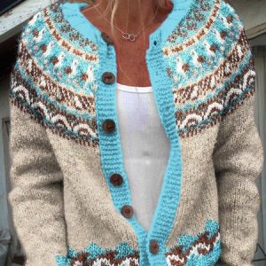 Vintage geometric pattern knitted cardigan, Cardigans, Lilicloth.com