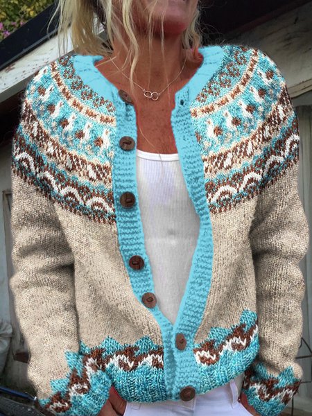 Vintage geometric pattern knitted cardigan, Cardigans, Lilicloth.com