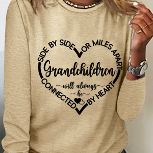 Women’s Funny Word Grandchildren Side By Side Or Miles Apart Sisters Will Always Be Connected By Heart Long Sleeve Top, Long sleeves, Lilicloth.com