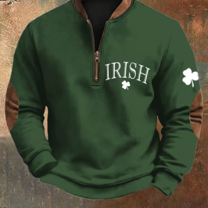 Mens St. Patrick's Day Irish Print Zipper Collar Sweatshirt, Hoodies&Sweatshirts, Lilicloth.com