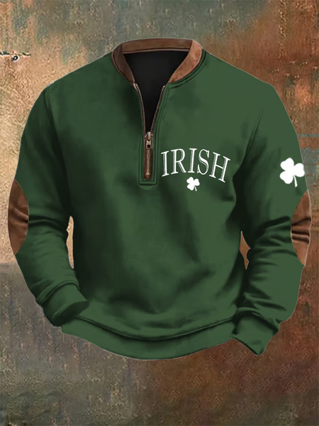 Mens St. Patrick's Day Irish Print Zipper Collar Sweatshirt, Hoodies&Sweatshirts, Lilicloth.com