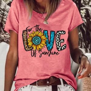 Women's Sunflower For The Love of Sunshine Simple Cotton-Blend Text Letters T-Shirt, T-shirts, Lilicloth.com
