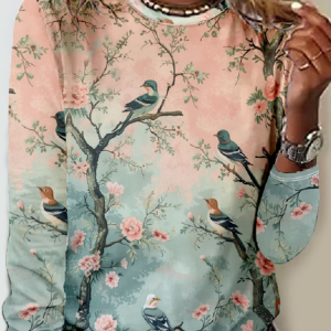 Crew Neck Pop Art Print Casual T-Shirt, Long sleeves, Lilicloth.com